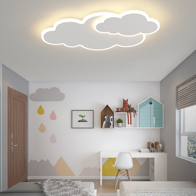 Modern Flush Mount Cloud Metal LED Ceiling Light Fixture in White for Bedroom