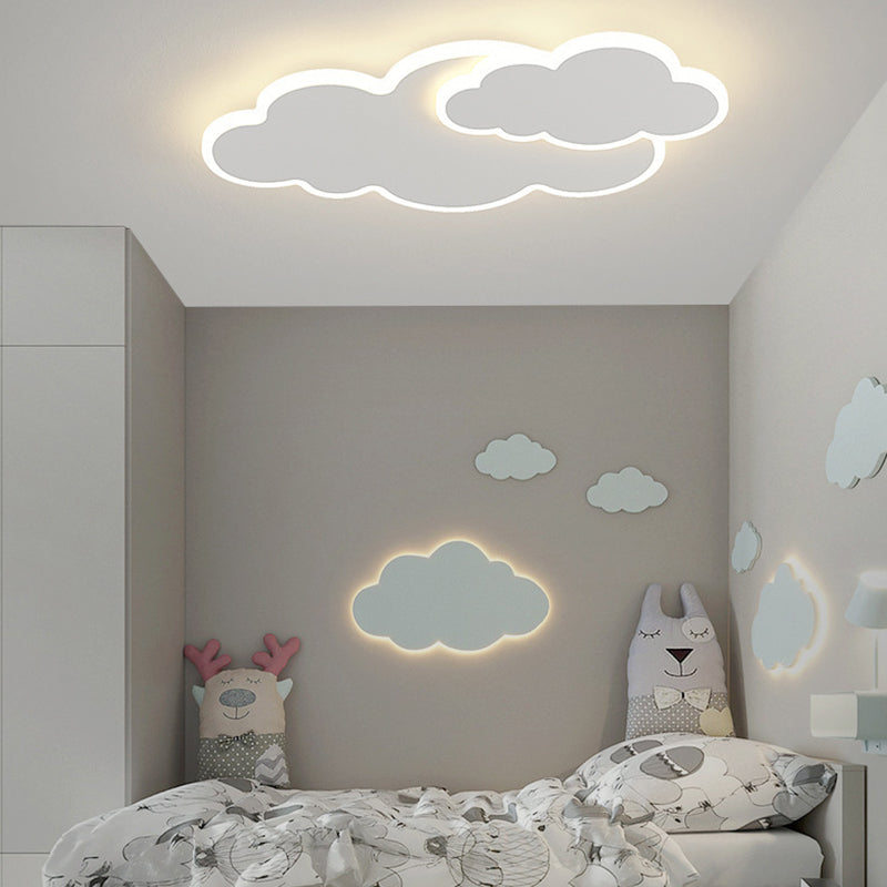 Modern Flush Mount Cloud Metal LED Ceiling Light Fixture in White for Bedroom