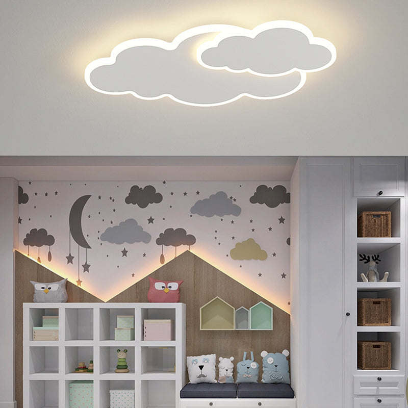 Modern Flush Mount Cloud Metal LED Ceiling Light Fixture in White for Bedroom