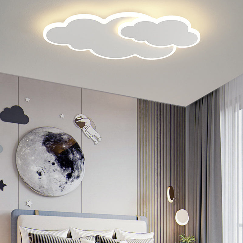 Modern Flush Mount Cloud Metal LED Ceiling Light Fixture in White for Bedroom