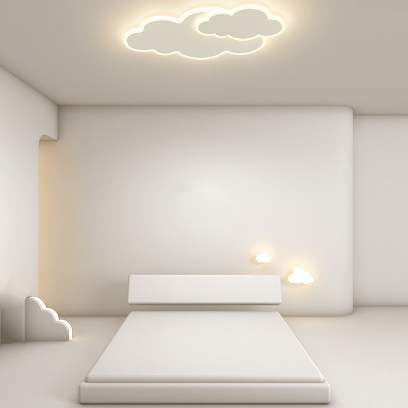 Modern Flush Mount Cloud Metal LED Ceiling Light Fixture in White for Bedroom