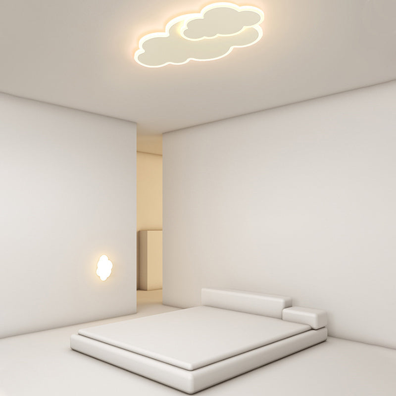 Modern Flush Mount Cloud Metal LED Ceiling Light Fixture in White for Bedroom