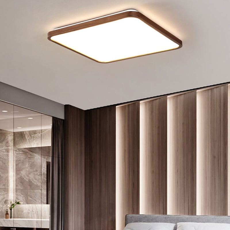 Modern Wood Flush Mount Geometric Shape Ceiling Lamp with Acrylic Shade for Bedroom