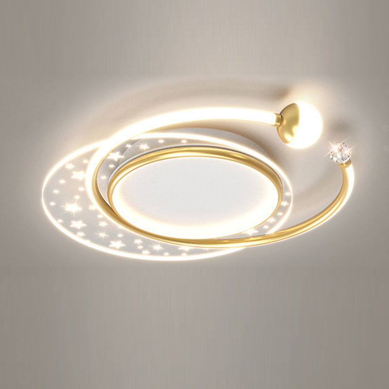 Modern Flush Mount Gold Metal LED Ceiling Light Fixture for Bedroom