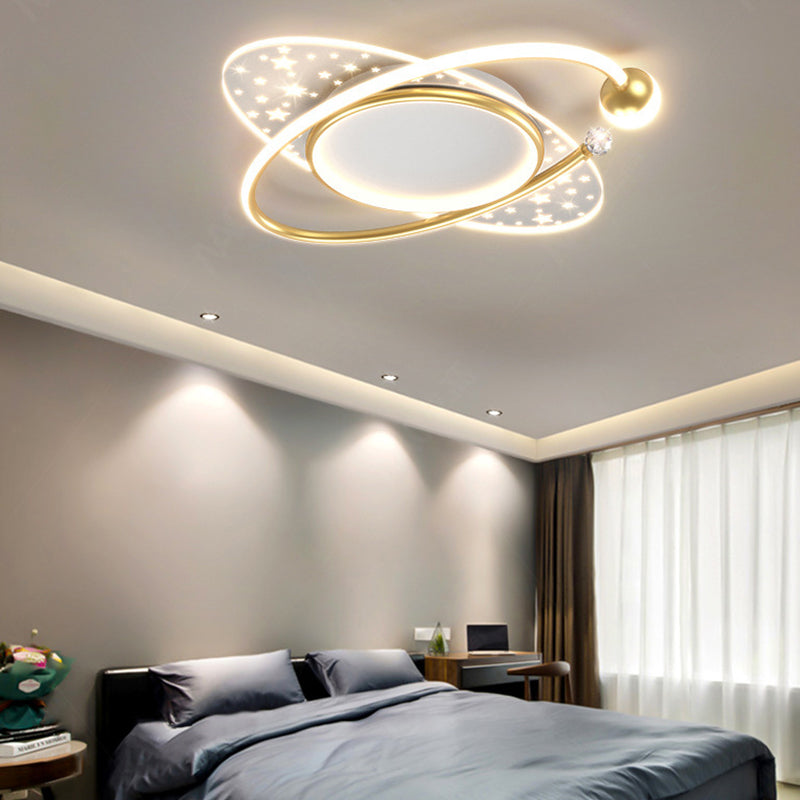 Modern Flush Mount Gold Metal LED Ceiling Light Fixture for Bedroom