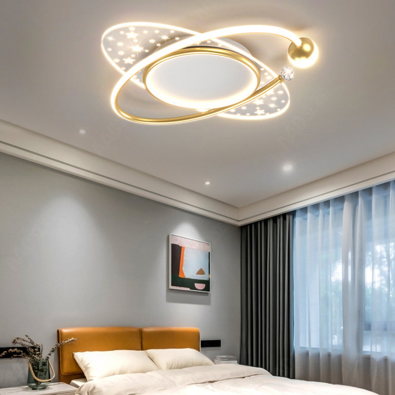 Modern Flush Mount Gold Metal LED Ceiling Light Fixture for Bedroom