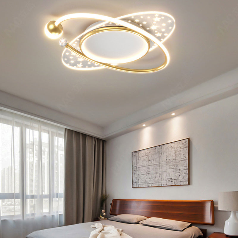 Modern Flush Mount Gold Metal LED Ceiling Light Fixture for Bedroom