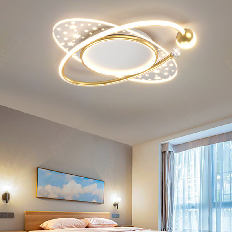 Modern Flush Mount Gold Metal LED Ceiling Light Fixture for Bedroom