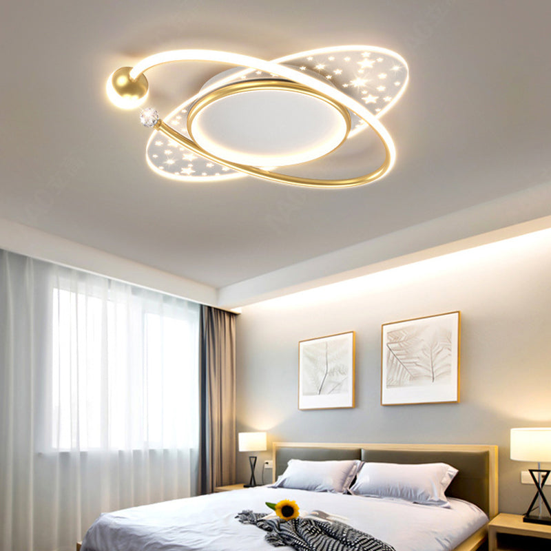 Modern Flush Mount Gold Metal LED Ceiling Light Fixture for Bedroom