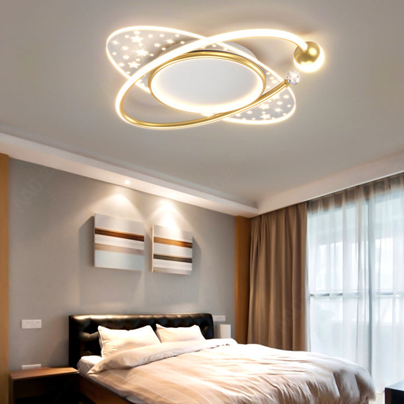 Modern Flush Mount Gold Metal LED Ceiling Light Fixture for Bedroom