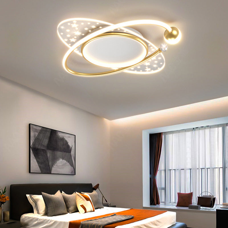 Modern Flush Mount Gold Metal LED Ceiling Light Fixture for Bedroom