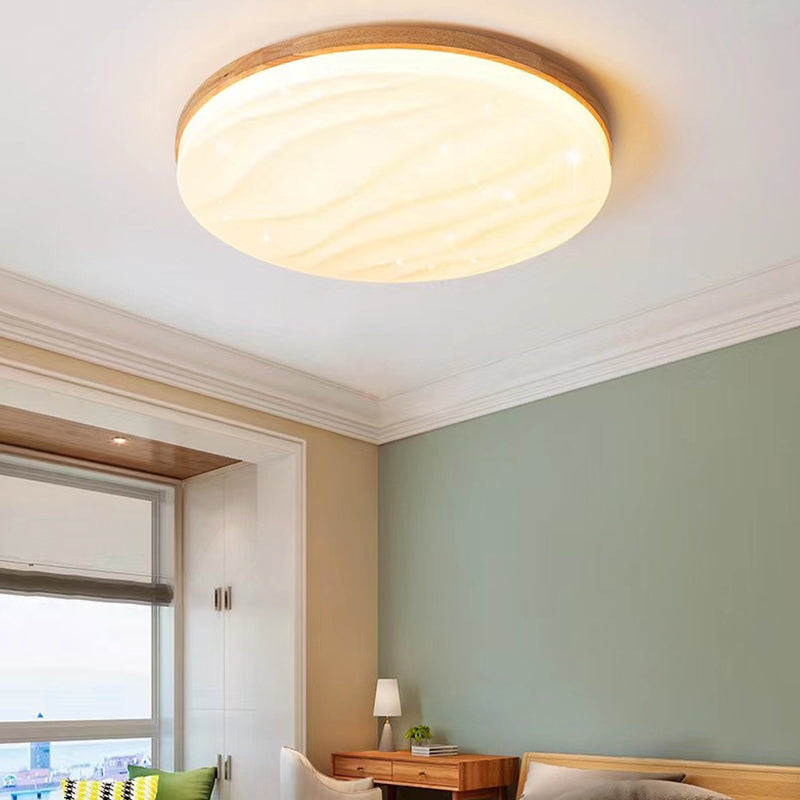 Modern Wooden Ceiling Light Simple LED Ceiling Mount Light with Acrylic Shade for Bedroom