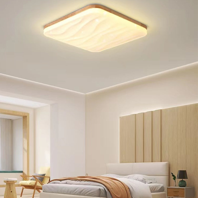 Modern Wooden Ceiling Light Simple LED Ceiling Mount Light with Acrylic Shade for Bedroom