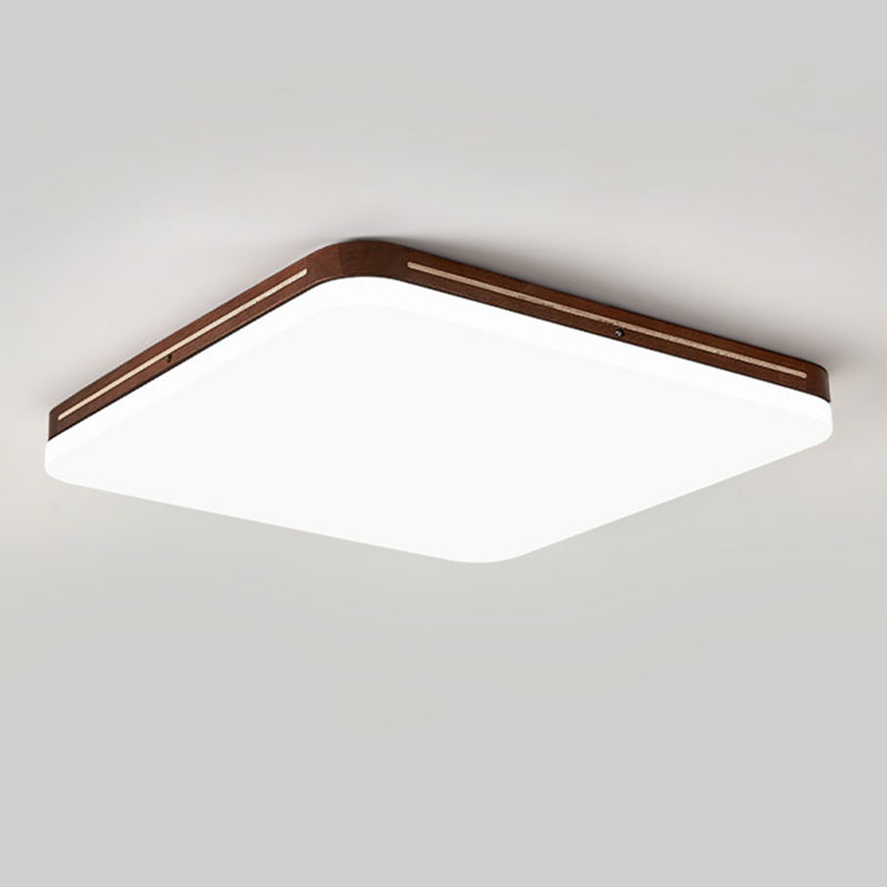 LED Wood Modern Flush Mount Geometric Shape Ceiling Light with Acrylic Shade for Bedroom