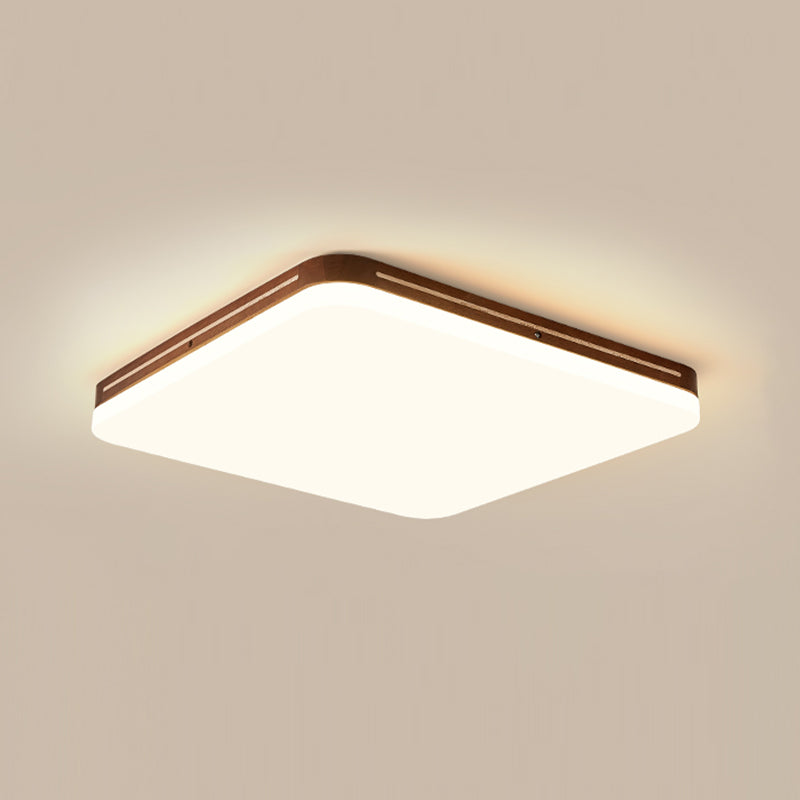 LED Wood Modern Flush Mount Geometric Shape Ceiling Light with Acrylic Shade for Bedroom