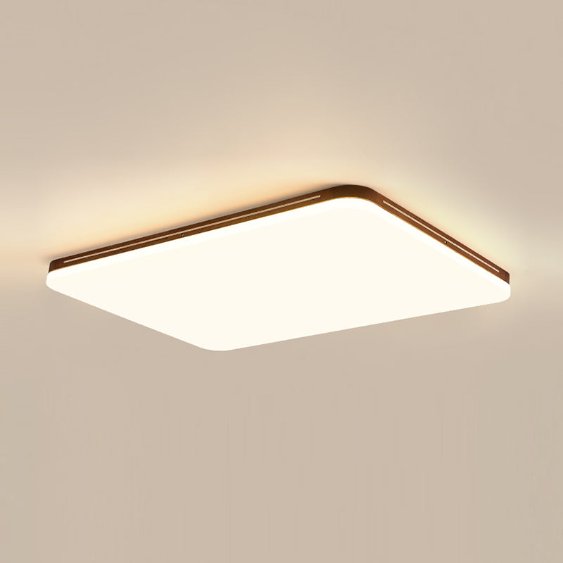 LED Wood Modern Flush Mount Geometric Shape Ceiling Light with Acrylic Shade for Bedroom