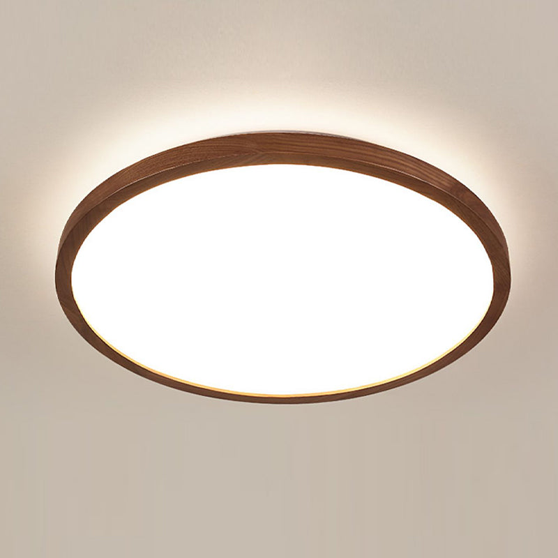 Modern Wood Flush Mount Circle Shape Ceiling Light with Acrylic Shade for Living Room