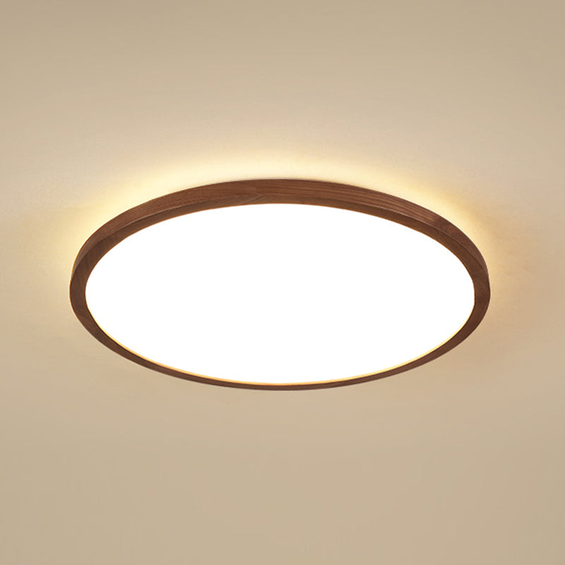 Modern Wood Flush Mount Circle Shape Ceiling Light with Acrylic Shade for Living Room