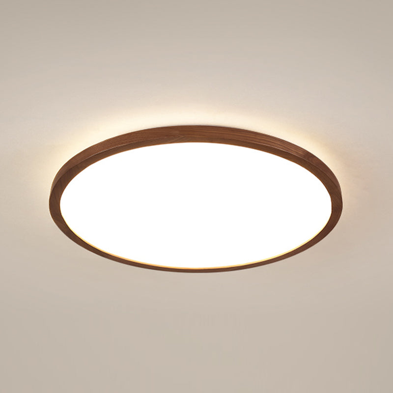 Modern Wood Flush Mount Circle Shape Ceiling Light with Acrylic Shade for Living Room