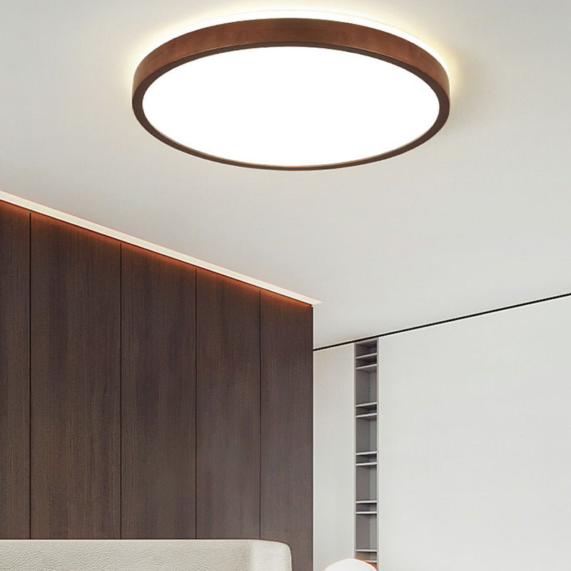 Modern Wood Flush Mount Circle Shape Ceiling Light with Acrylic Shade for Living Room