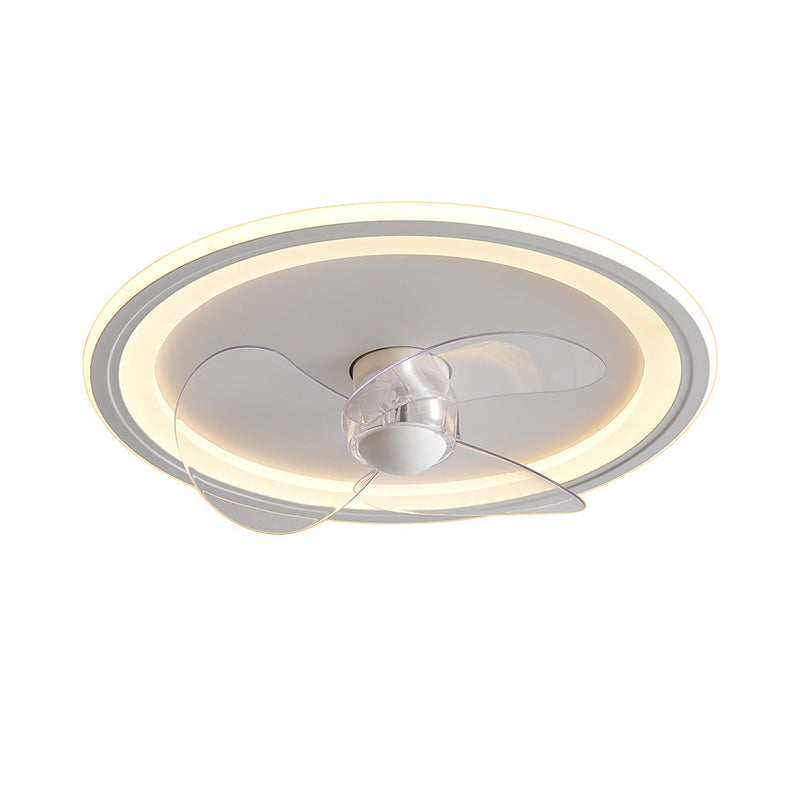 Contemporary Single White Ceiling Fan Lamp LED Metallic Ceiling Fan Light