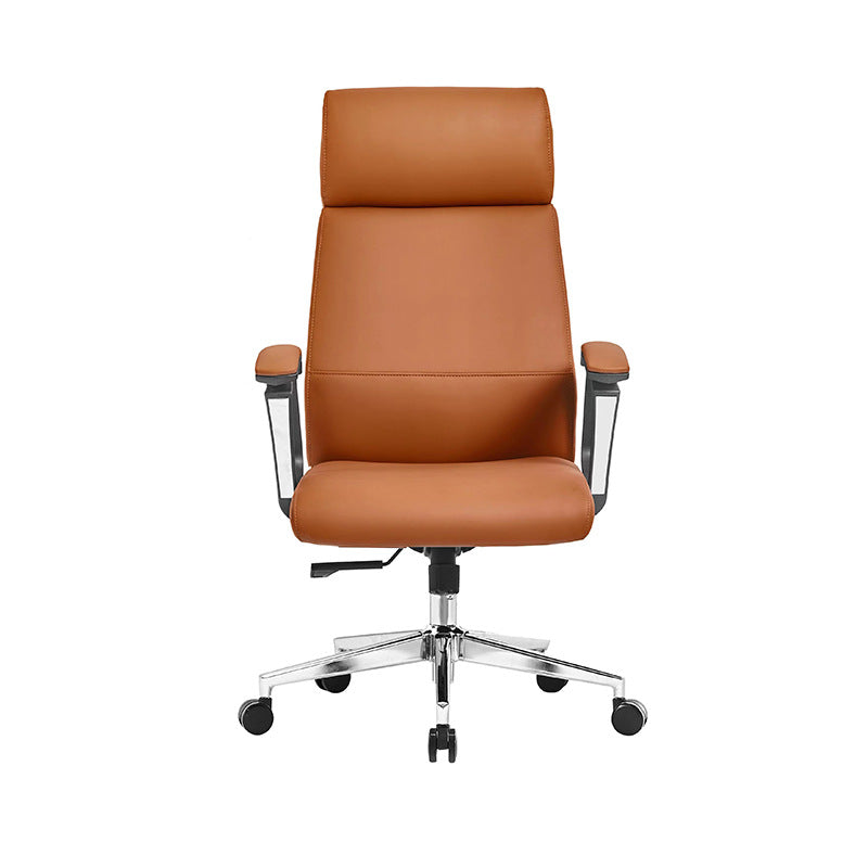 Modern Fixed Arms Office Chair Leather Tilt Mechanism No Distressing Desk Chair