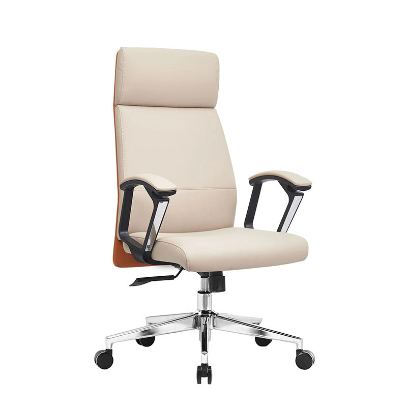 Modern Fixed Arms Office Chair Leather Tilt Mechanism No Distressing Desk Chair