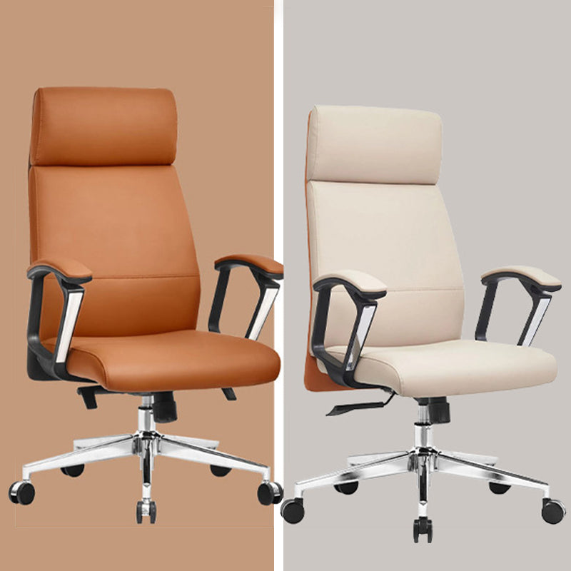 Modern Fixed Arms Office Chair Leather Tilt Mechanism No Distressing Desk Chair