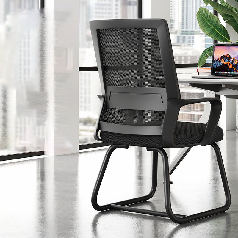 Ergonomic Mesh Arm Chair Mid Back Fixed Arms Home Office Chair without Wheels