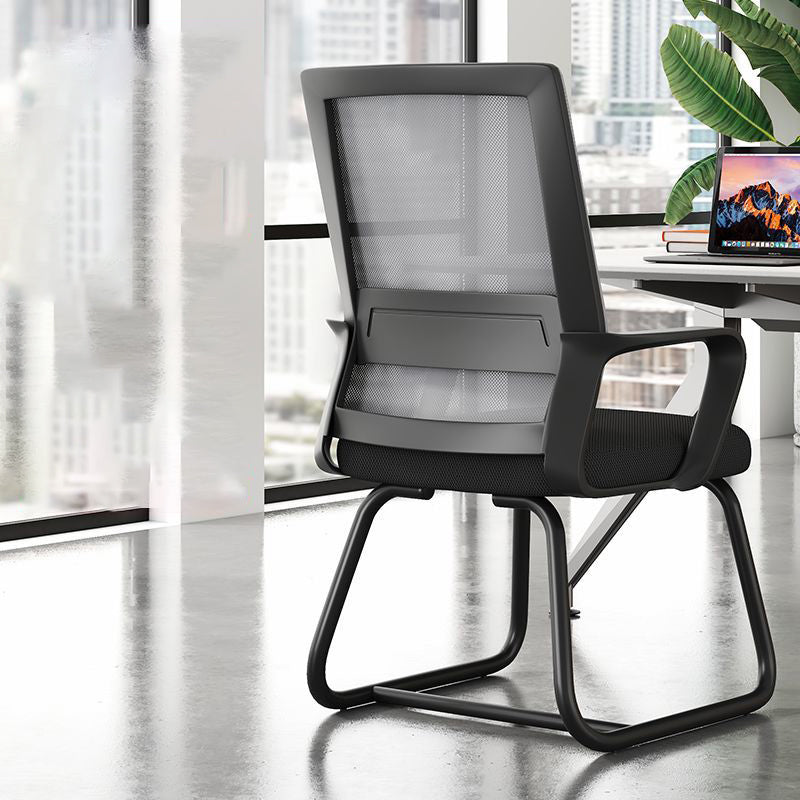 Ergonomic Mesh Arm Chair Mid Back Fixed Arms Home Office Chair without Wheels