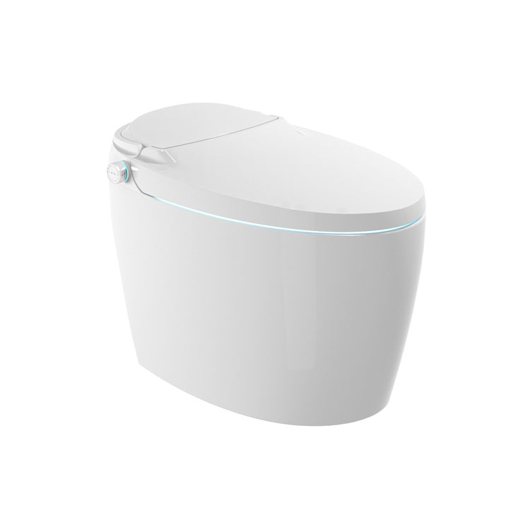 Electronic Toilet Seat in White Elongated Floor Standing Bidet with Heated Seat