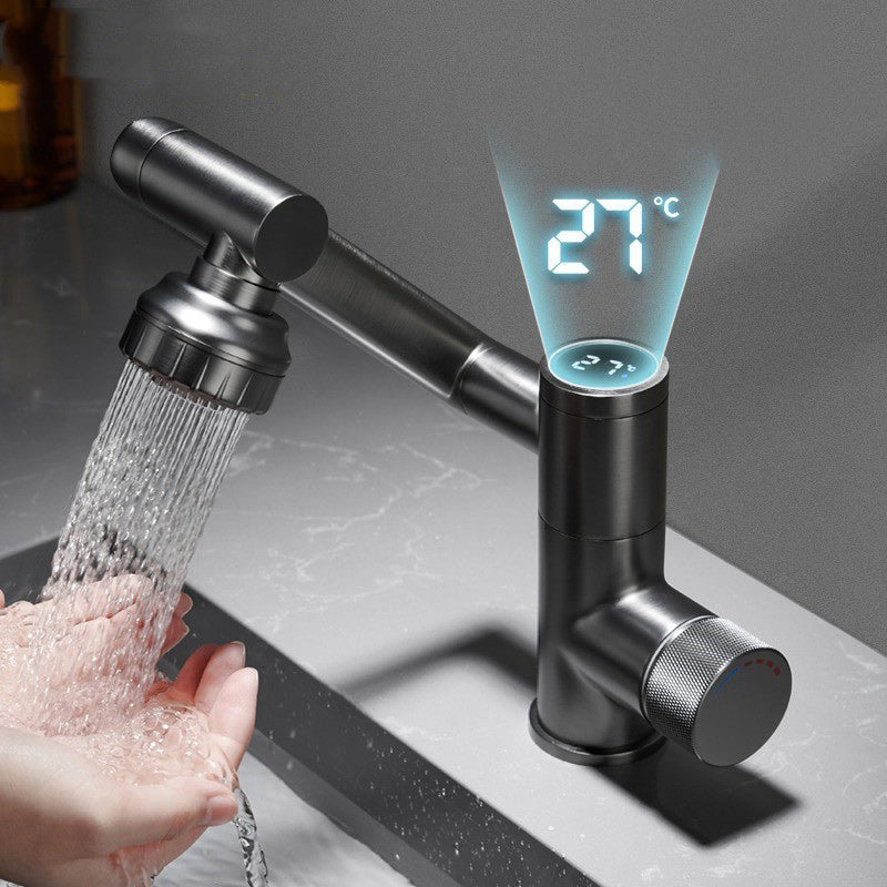 Modern Bathroom Vessel Faucet Swivel Spout Digital Display High-Arc Vessel Faucet