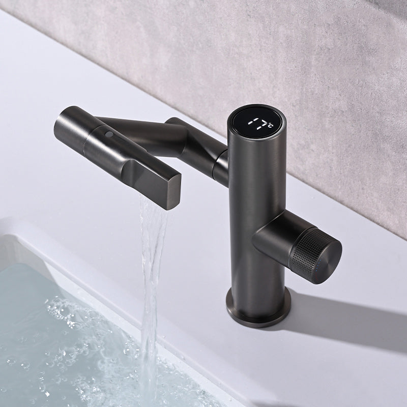 Modern Bathroom Vessel Faucet Swivel Spout Digital Display High-Arc Vessel Faucet