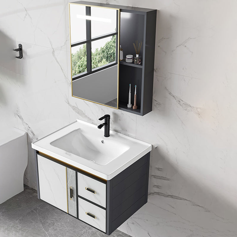 Vanity Set Wall Mounted Drawers Rectangular Ceramic Sink Vanity Set with Faucet Mirror