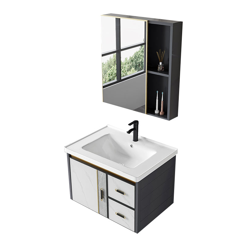 Vanity Set Wall Mounted Drawers Rectangular Ceramic Sink Vanity Set with Faucet Mirror