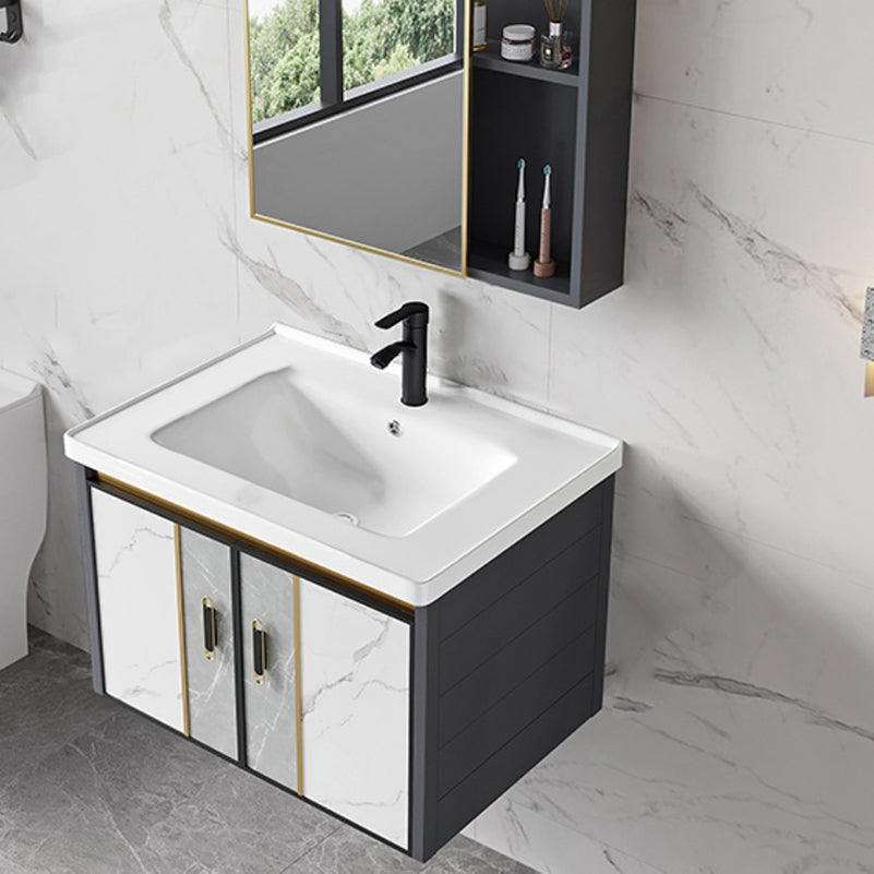 Vanity Set Wall Mounted Drawers Rectangular Ceramic Sink Vanity Set with Faucet Mirror