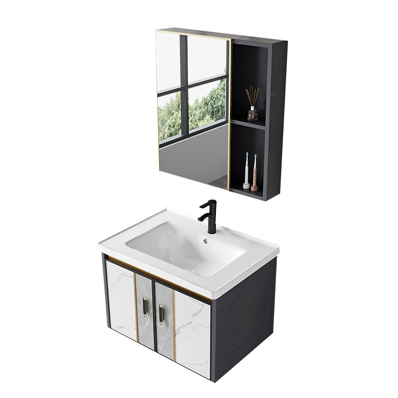 Vanity Set Wall Mounted Drawers Rectangular Ceramic Sink Vanity Set with Faucet Mirror