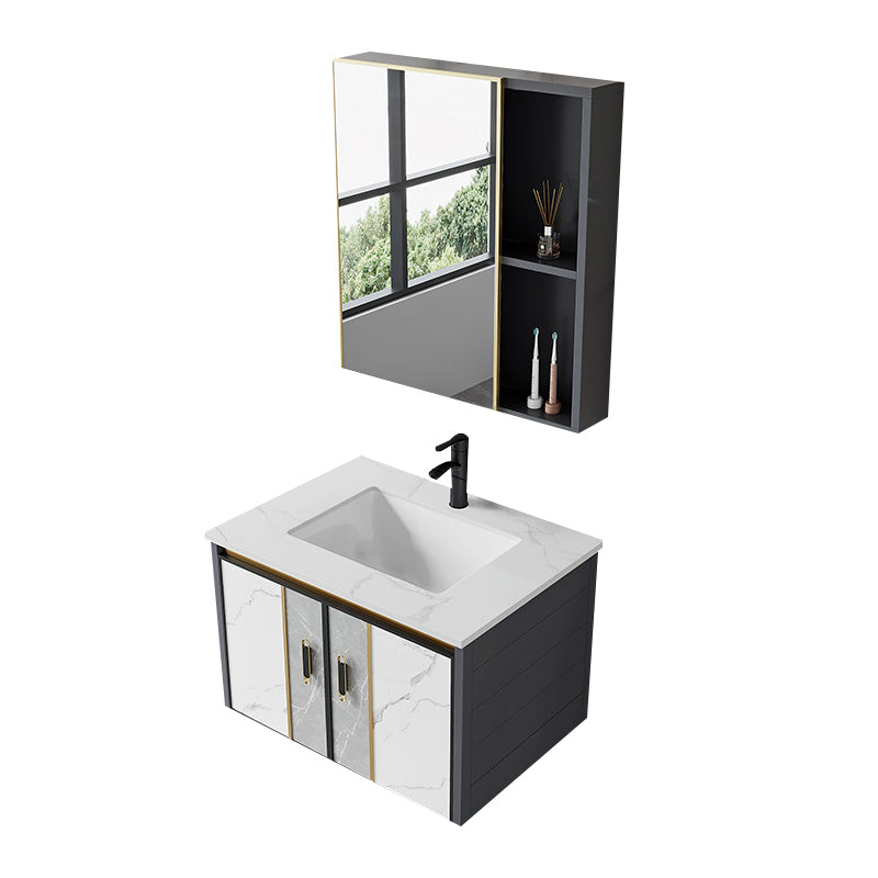 Vanity Set Wall Mounted Drawers Rectangular Ceramic Sink Vanity Set with Faucet Mirror