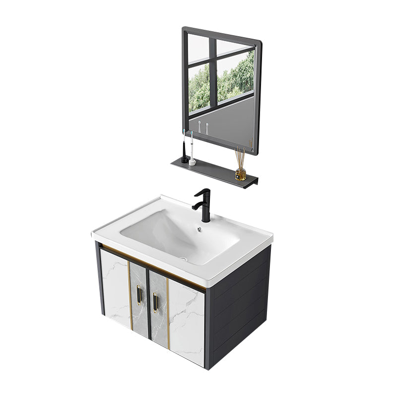 Vanity Set Wall Mounted Drawers Rectangular Ceramic Sink Vanity Set with Faucet Mirror