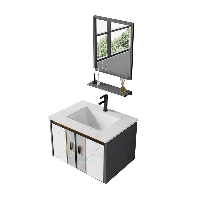 Vanity Set Wall Mounted Drawers Rectangular Ceramic Sink Vanity Set with Faucet Mirror