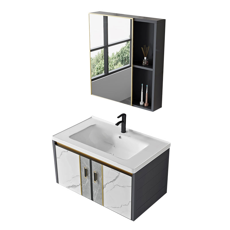 Vanity Set Wall Mounted Drawers Rectangular Ceramic Sink Vanity Set with Faucet Mirror