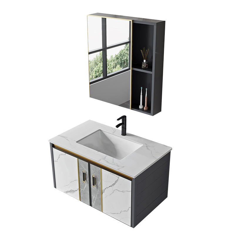 Vanity Set Wall Mounted Drawers Rectangular Ceramic Sink Vanity Set with Faucet Mirror