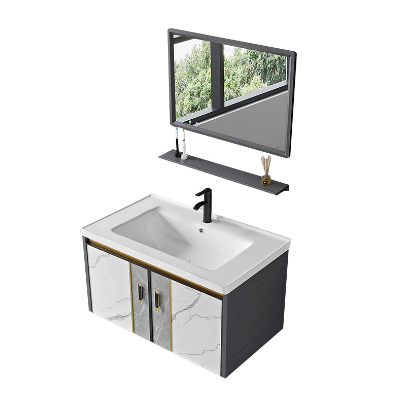 Vanity Set Wall Mounted Drawers Rectangular Ceramic Sink Vanity Set with Faucet Mirror