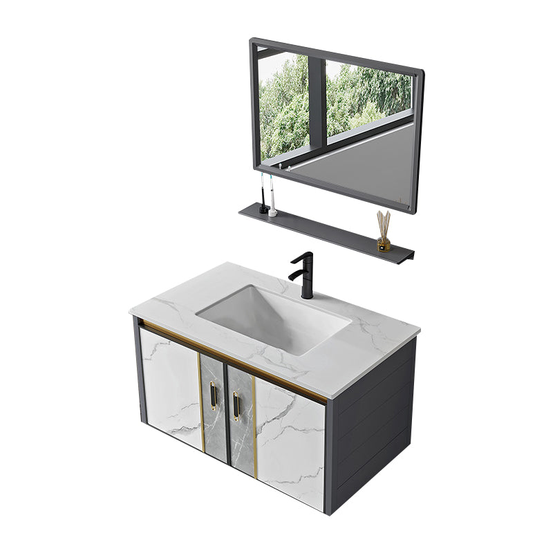 Vanity Set Wall Mounted Drawers Rectangular Ceramic Sink Vanity Set with Faucet Mirror