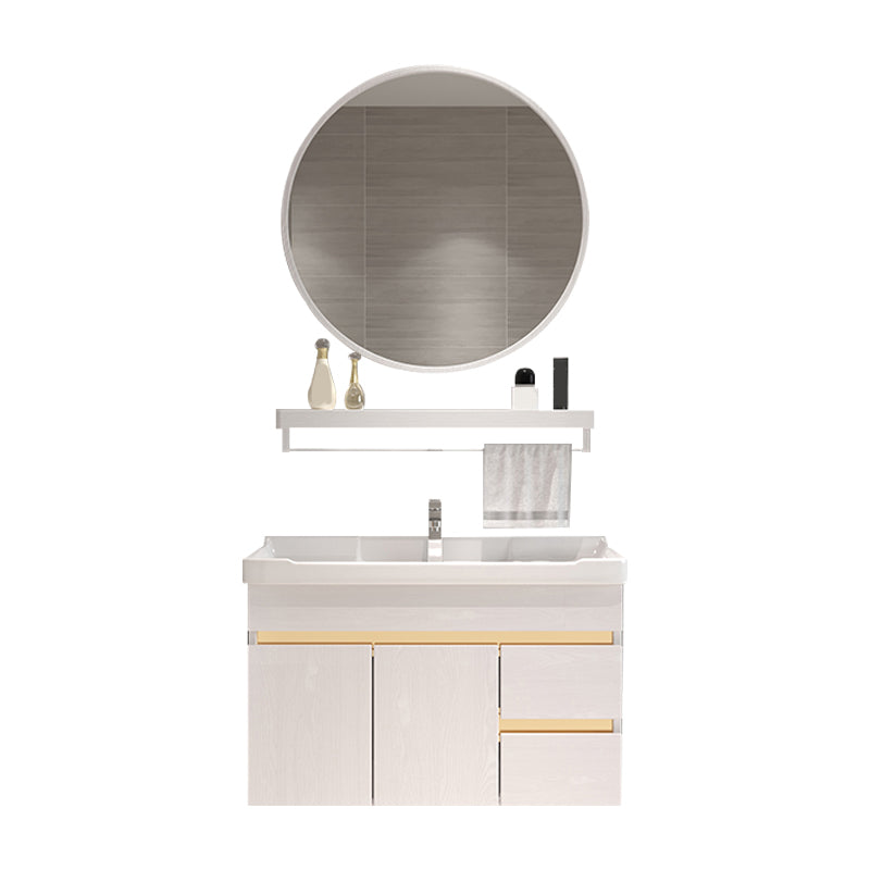 Glam Bathroom Vanity Ceramic Top with Soft Close Door Wall Mount Space Saver Vanity