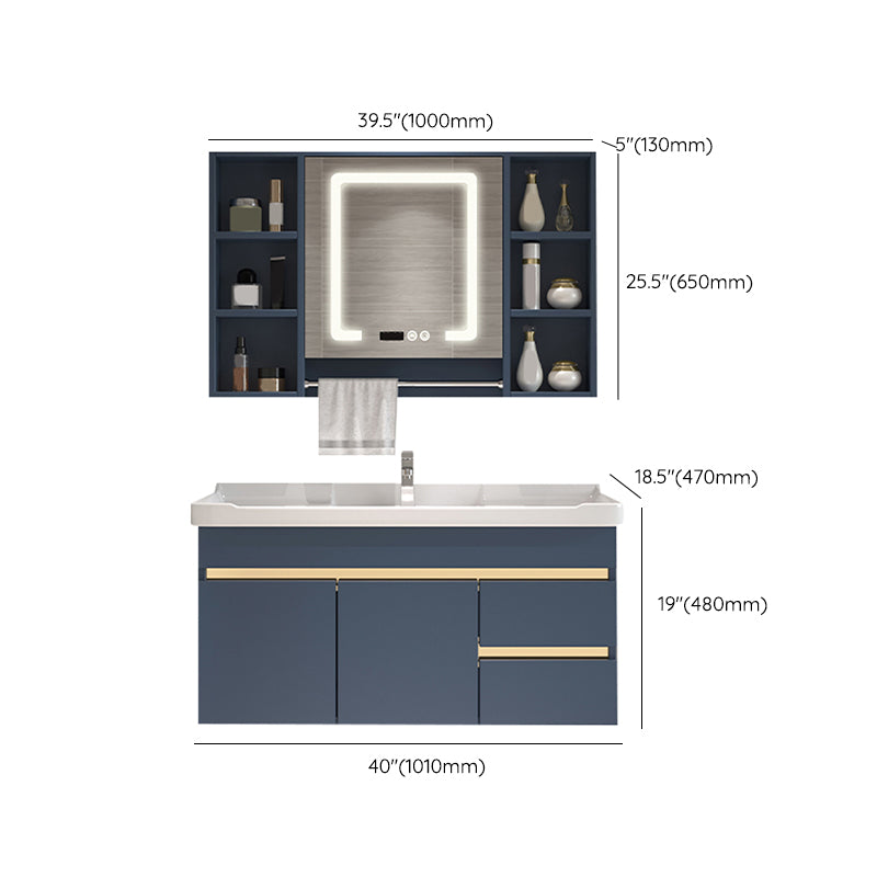 Glam Bathroom Vanity Ceramic Top with Soft Close Door Wall Mount Space Saver Vanity