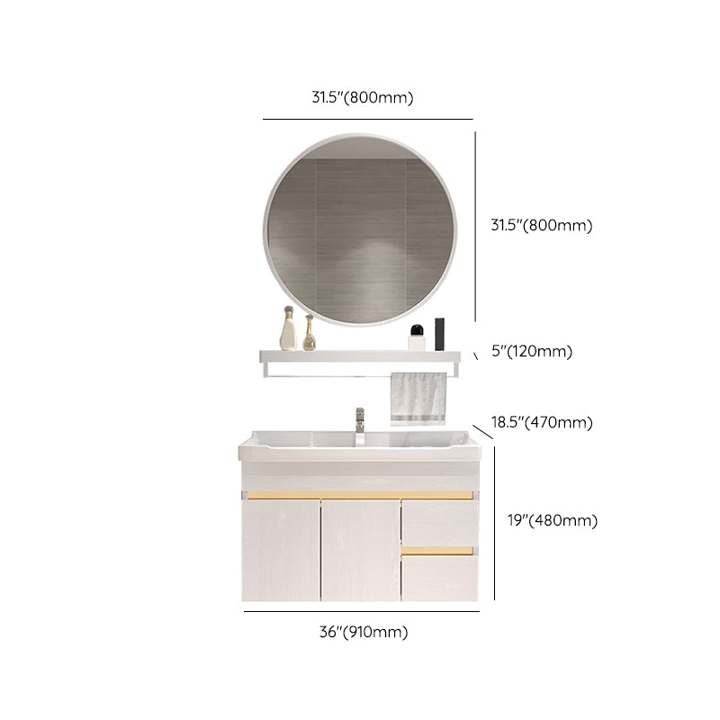 Glam Bathroom Vanity Ceramic Top with Soft Close Door Wall Mount Space Saver Vanity