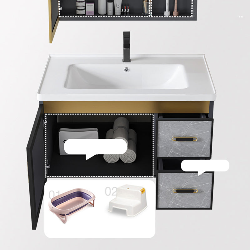 Modern Sink Vanity Set Wall Mounted Drawers Ceramic Sink Set