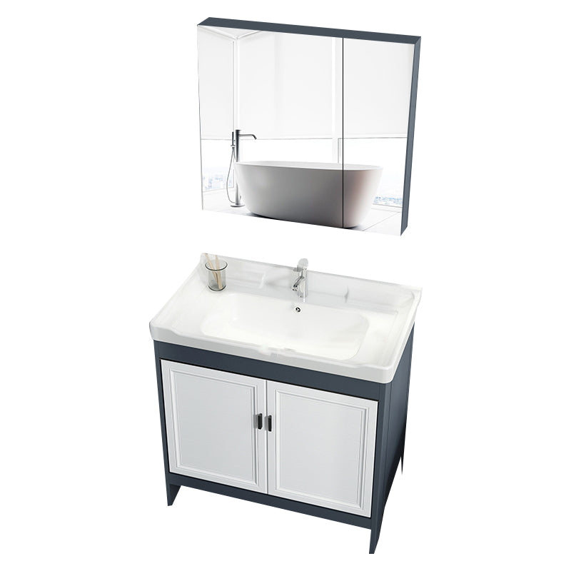Mirror Bathroom Vanity Freestanding Rectangular Single Sink Metal Frame Vanity with Doors