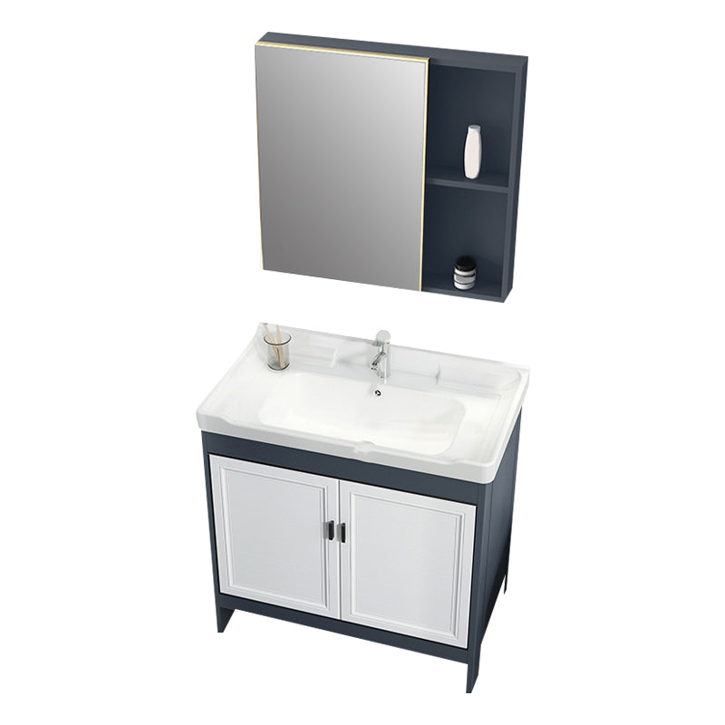 Mirror Bathroom Vanity Freestanding Rectangular Single Sink Metal Frame Vanity with Doors
